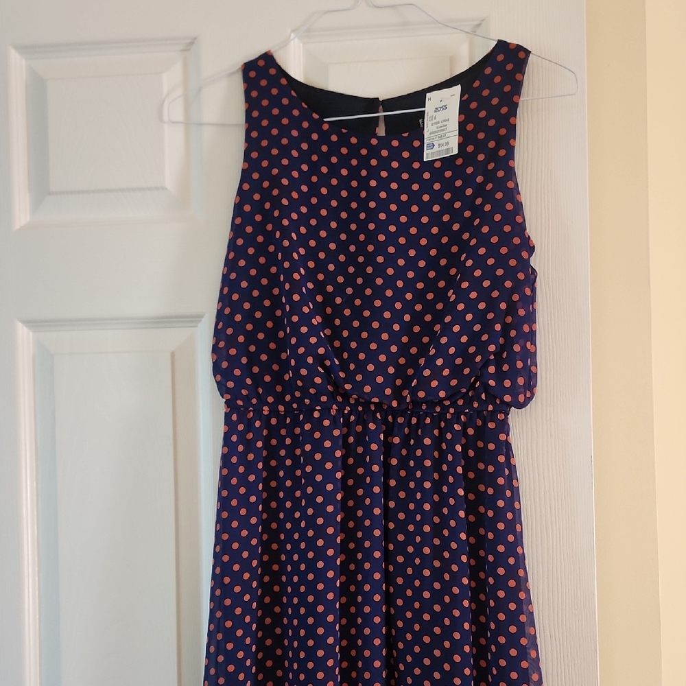 Enfocus Studio Navy and Coral Dot Midi Dress